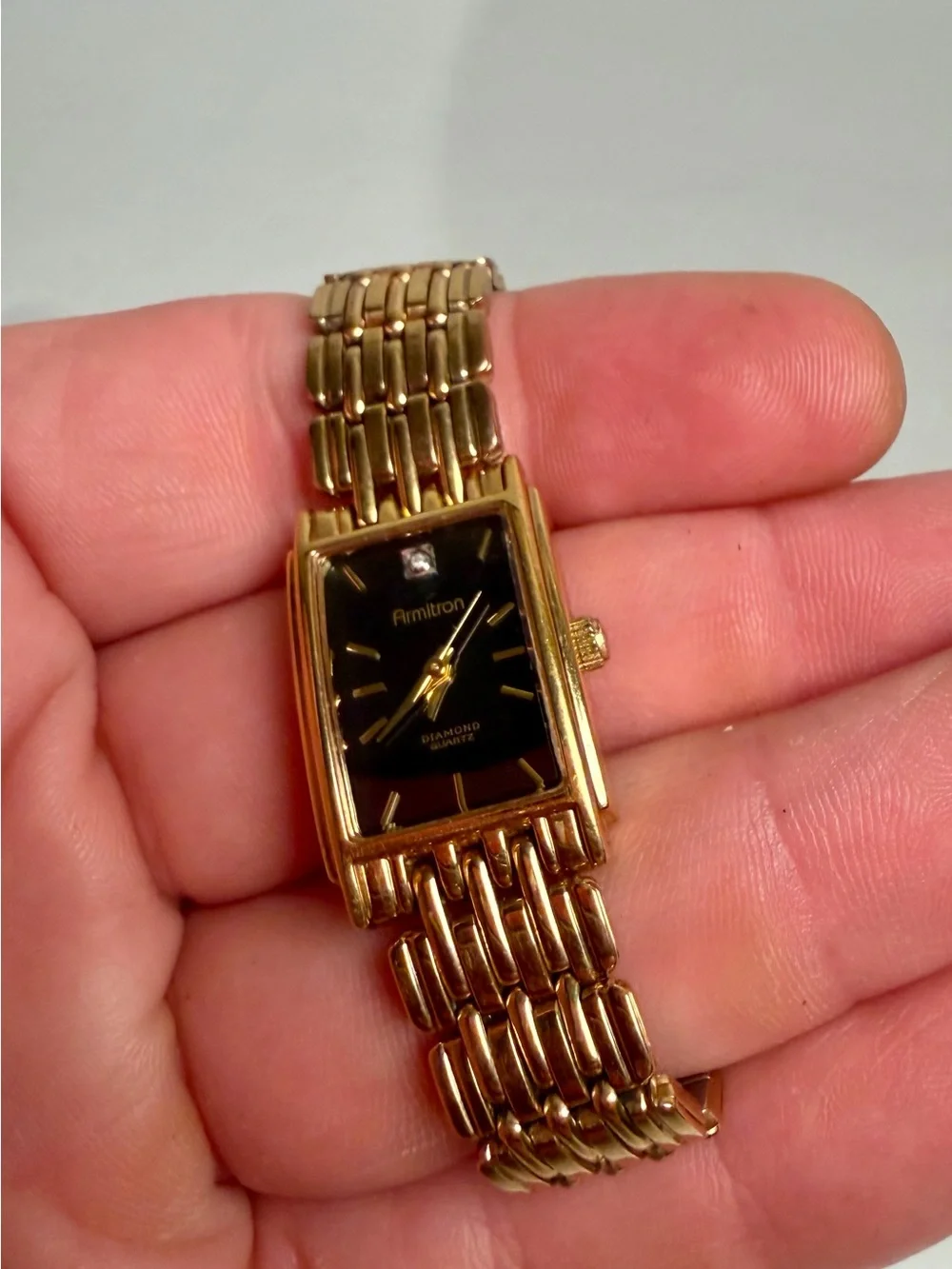 Armitron Diamond Watch Women 16mm Black Dial Gold Tone 25/3989 7